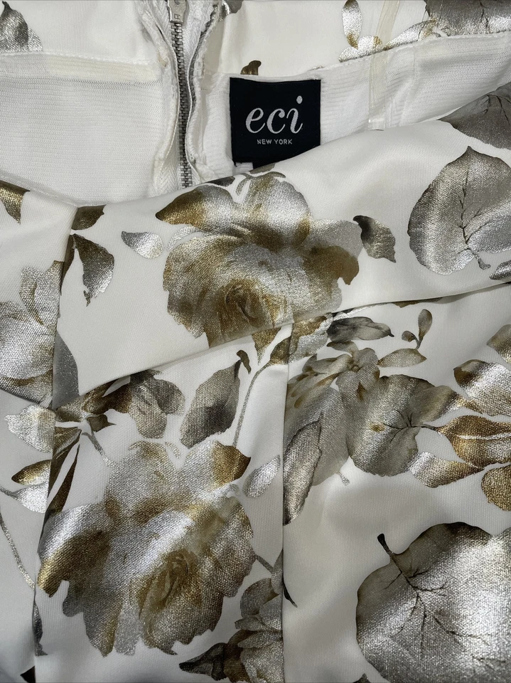 Vestido de cóctel Eci New York, fuera del hombro, talla 8 (funciona a lo grande) blanco floral  Foto 4 de 4