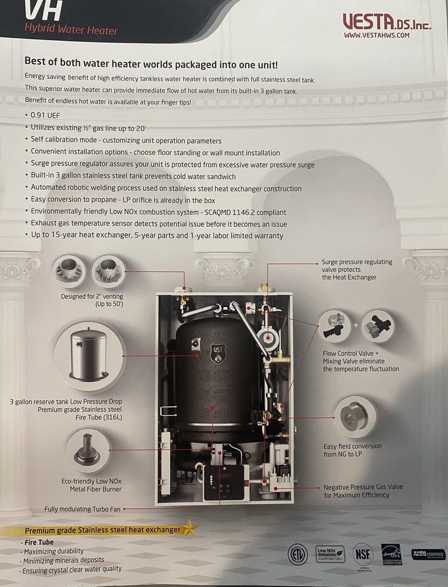 Vesta Wall Hung Tankless Gas /LP Hybrid Water Heater VH Model | eBay
