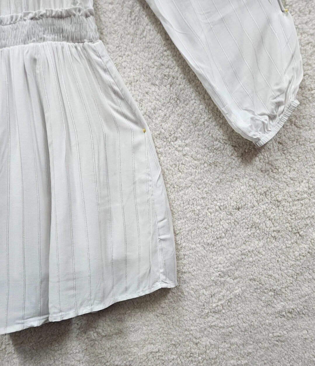 PALM ANGELS Abito donna Shore medio bianco righe rayon manica lunga spalle scoperte linea A mini