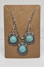 3 piece set Silver and Turquoise Colored Necklace Earrings NEW