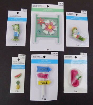 Lot Of 6 ~ Tiny Treasures ~ Mini Embellishments ~Pool-riffic & Boho Garden ~ NEW