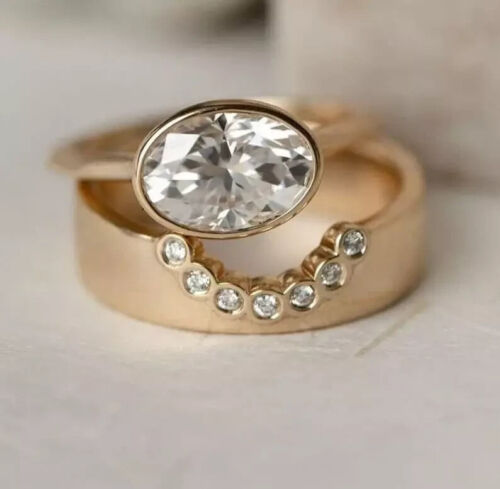 1.0Ct Oval Cut Moissanite EastWest Engagement Ring Set Wedding Bridal Band Gift - Picture 2 of 8