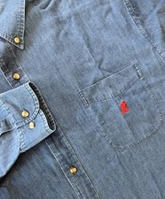 Walt Disney Land Resort Men's XXL Button Down Blue Shirt Red Mickey Mouse Logo