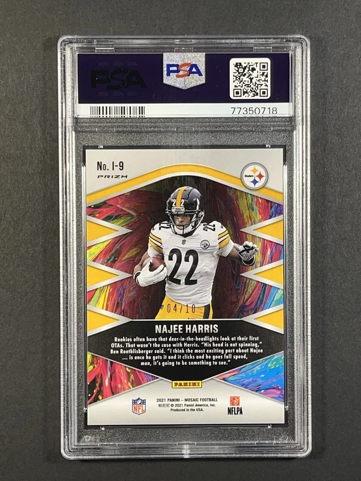 2021 Panini Mosaic Najee Harris Introductions Gold I9 RC /10 PSA 10 GEM MINT - Image 2 of 2