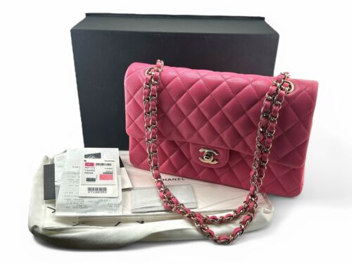 NWT Chanel 19C Barbie Pink Medium Classic Flap Caviar Leather GHW Bag With Box