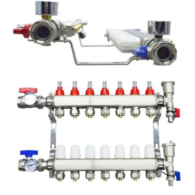 7-Branch PEX Radiant Floor Heating Manifold Set - Stainless Steel Medium:Water