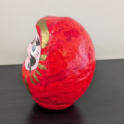 Vintage Japanese Gokaku Daruma Doll Paper Mache Red Wishing Good Luck Weighted - Picture 4 of 9