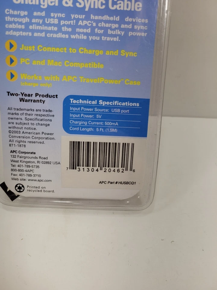APC USB Handheld Charge & Sync Cable 500mA 1.5M Compatible PC & Mac - HUSBCQ1 - Image 4 of 4
