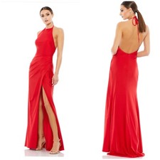 Ieena Mac Duggal Sleeveless Halter Pleated Open Back Gown Red Sz 2 NWT 26623
