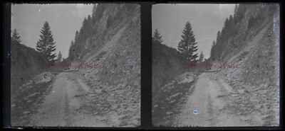 Mountain Road c1930 Photo NEGATIVE Glass Plate Stereo Vintage V21T8n2