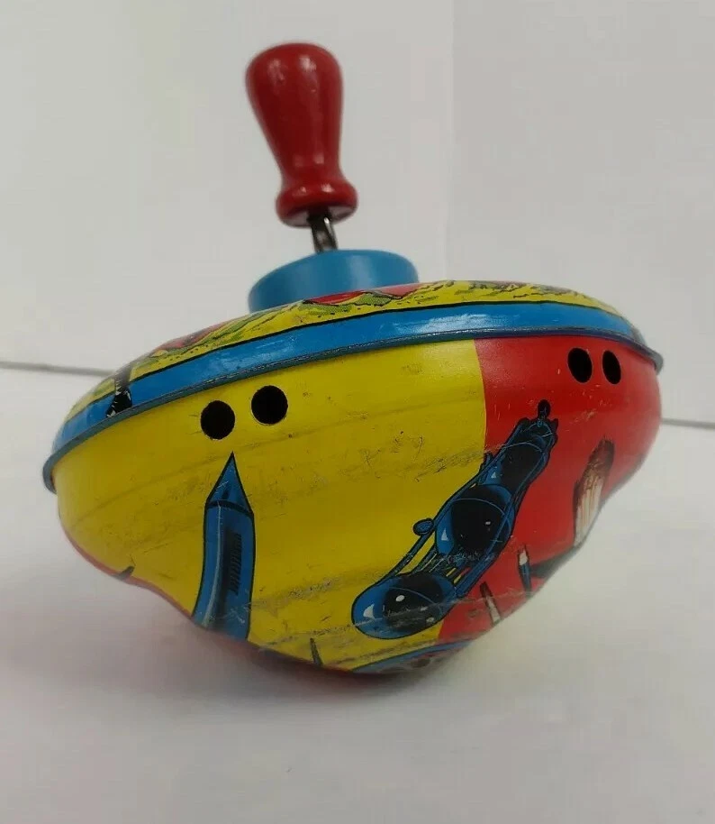 Vintage 60s Space Tin Top Toy Rocket Ship Astronaut  - Image 3 of 4