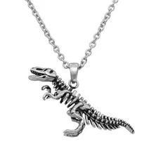 Dinosaur Necklace T-Rex Skeleton Pendant Stainless Steel Jewelry By Controse