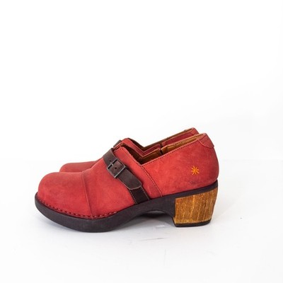 art company Schuhe EU 37 UK 4 Rot Leder Schnalle Chunky Clogs Vintage Blockabsatz