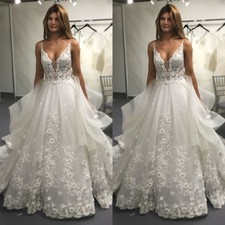 Boho Wedding Dresses Spaghetti Straps Flower Appliques A Line Beach Bridal Gowns