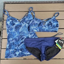 TYR Womens Blue Floral Brooke bralet & Tank W/ Solid Hipkini Sz S NEW Sample
