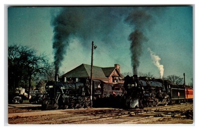 Milwaukee Road Steam Trains Janesville WI 1950 Postcard Russ Porter RP259
