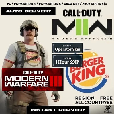 COD MWII: 2 & 3 - Burger King Operator Skin +1h 2XP Key CODE All Platform GLOBAL