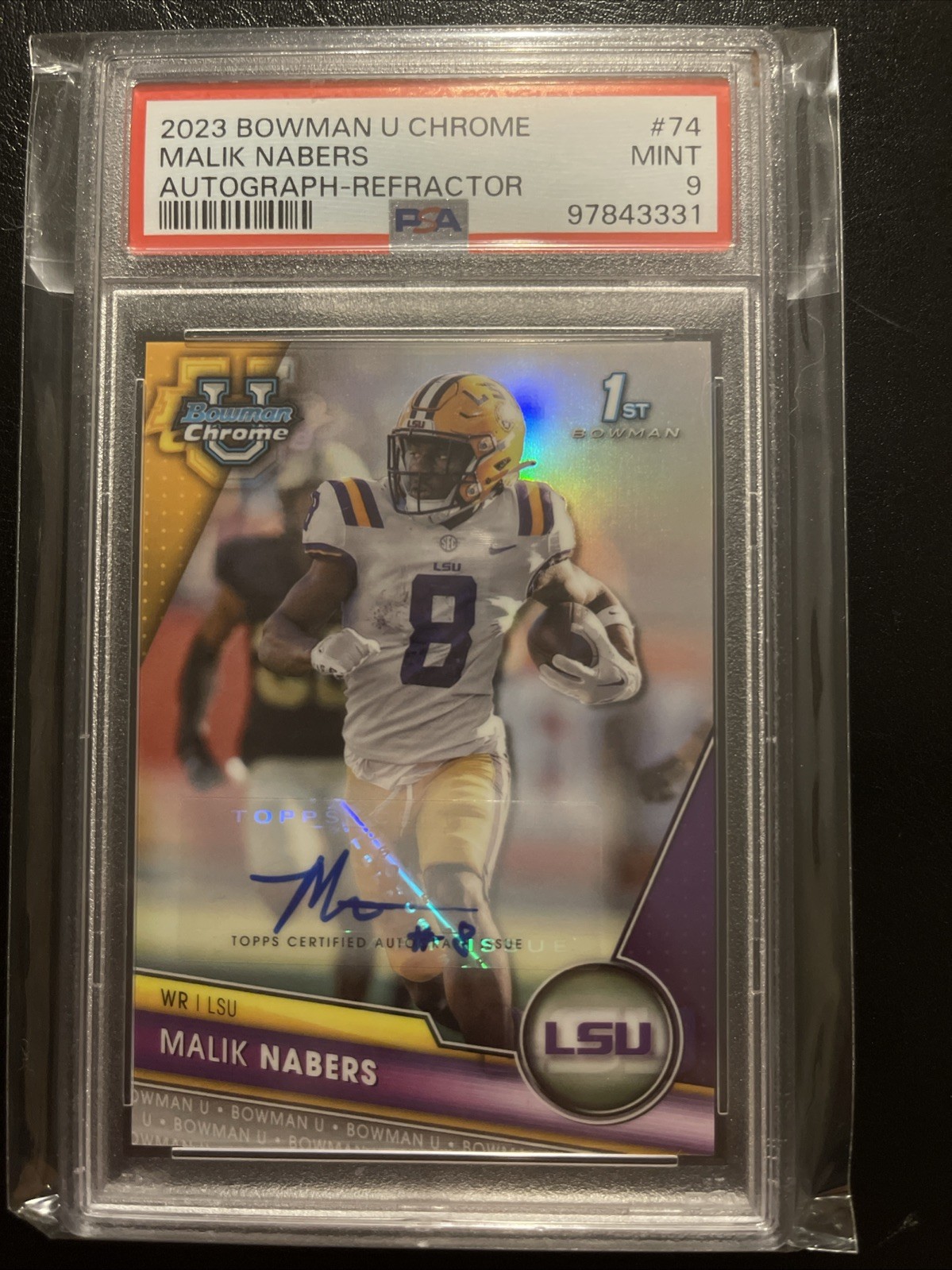 Malik Nabers 2023 Bowman Chrome U 1st RC Auto Refractor /499 PSA 9