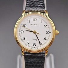 Ladies Gold Tone Dress Watch Leather Strap White Dial New Battery