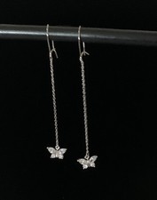 Vintage Sterling Silver Butterfly Cubic Zirconia CZ Drop Earrings