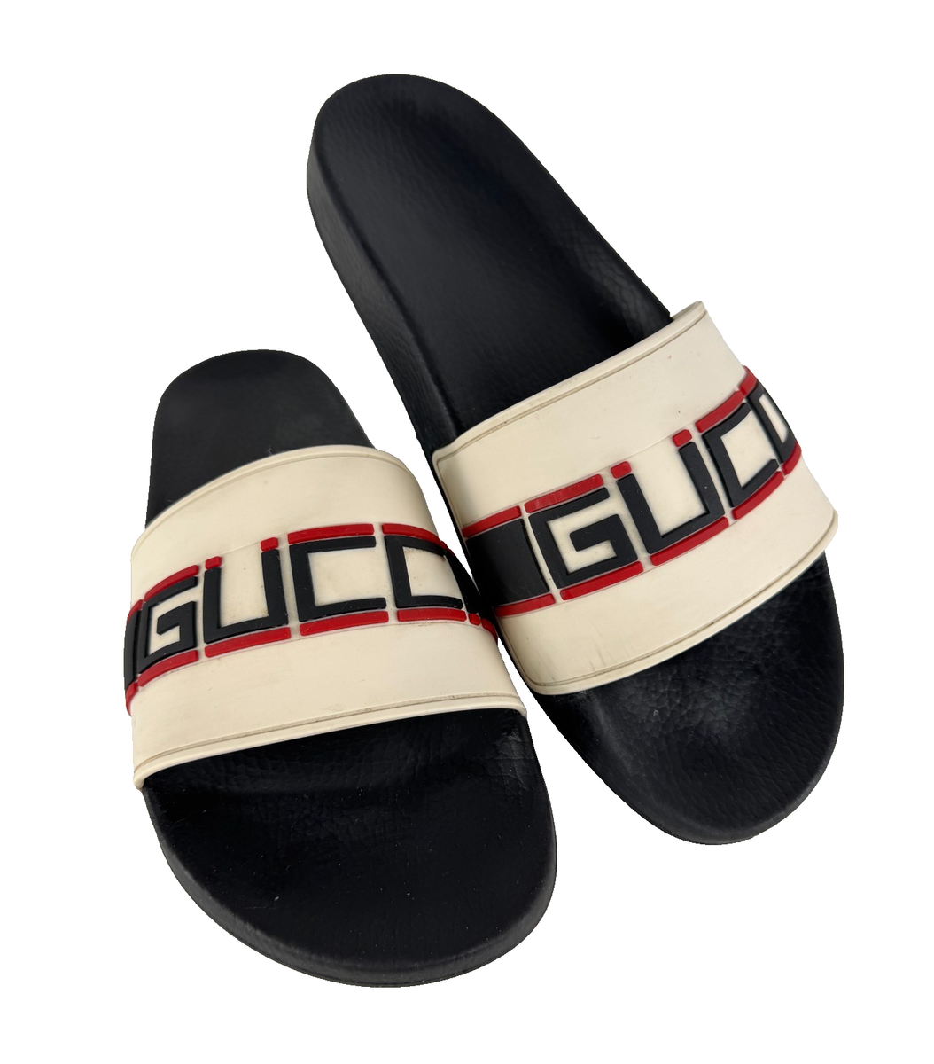 Gucci Men Auth US 11 UK 45 EU White Logo Rubber Pool Slides