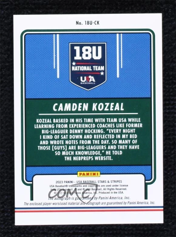 2023 Panini USA Baseball Stars & Stripes Materials Prime /25 Camden Kozeal Auto - Image 2 of 2