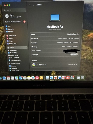 MacBook Air Retina 13-inch 2018 Intel Core I5 8GB RAM 256GB SSD Space Gray Good - Afbeelding 6 van 8