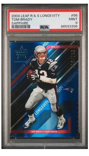 2004 TOM BRADY LEAF R & S LONGEVITY SAPPHIRE /199 PSA 9