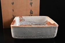 K1845: Japanese Shino-ware White glaze Kashiki DESSERT BOWL/dish w/signed box