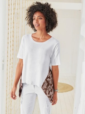 Shirt weiß 40 Damen Linea Tesini Strick-Shirt mit Blätterdruck UVP: 59,99  A121