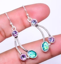 Triplet Fire Opal & Mystic Topaz 925 Silver Earring 1.76" E55-7