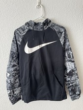 Nike Dri-Fit Fleece Pullover Hoodie Black Gray Logo Mens Small Excellent