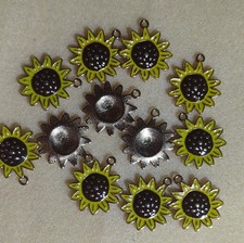 Sunflower Metal Charm Yellow Black Silver for Jewelry Making