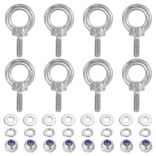 8Pcs M4 x 10mm 304 Stainless Steel Lifting Shoulder Eye Bolt w Nuts Washers