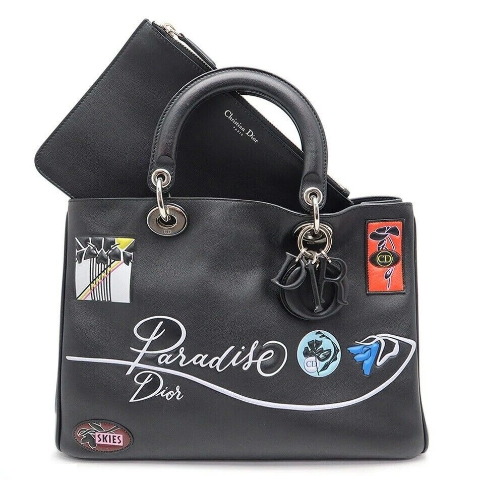 Sac fourre tout Christian Dior Paradise Diorissimo manque sangle mollet noir autre métal