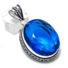 Natural London Blue Topaz 925 Sterling Silver Jewelry Pendant 2.05" Gift e862