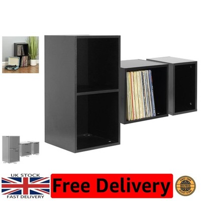 Sophisticated Medium Vinyl Record Storage Box with Fixed Shelves   Black Finish