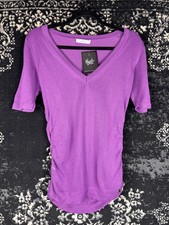 Women's Versace Purple V-Neck Sweater with Ruched Sides and Gold Medusa Det