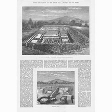ISLE OF WIGHT Ausgrabung der römischen Villa bei Brading - antiker Druck 1881
