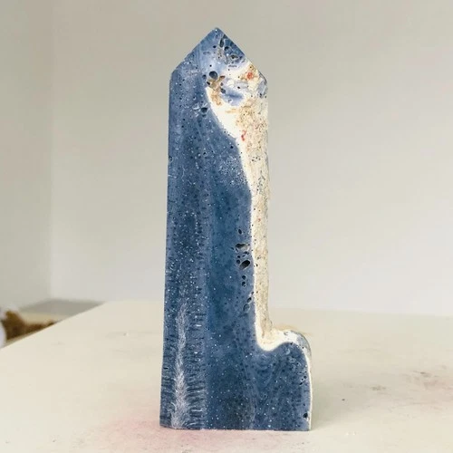 128g Natural Amazing Rare Blue Coral Jade Jasper Tower Point mineral Healing F33