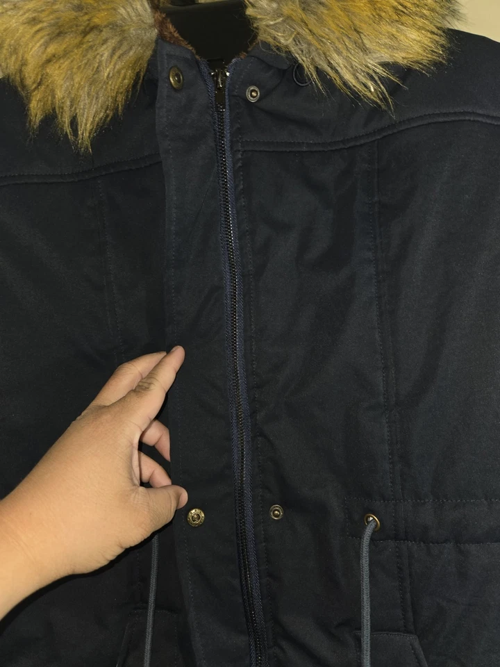 Grace Karin Women’s Navy Blue Winter Drawstring Hooded Coat Faux Fur Small - Image 2 of 4