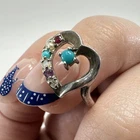 Vintage Lenox Heart Ring Sterling Silver Multi-Gemstone Size 8 W/velvet Pouch
