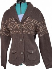 Chocolate Brown Woolrich 100 Lambs Wool Cardigan Size Large  