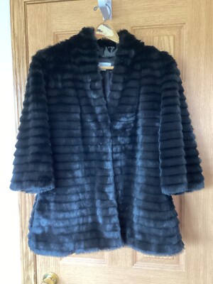 Calvin Klein Women's XL Faux Fur Coat with Hook & Loop Closures & 1/2 Sleeves