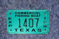 1996 Texas FISHING BOAT License Plate - Shrimp Fish - Motorcycle Size