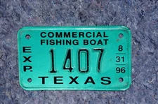 1996 Texas FISHING BOAT License Plate - Shrimp Fish - Motorcycle Size