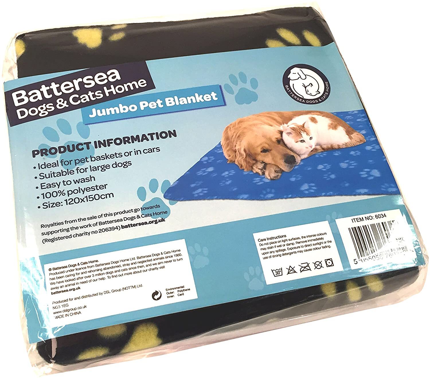 Battersea Pet Blanket Soft Fleece Jumbo Pet Blankets with Paw Design Black