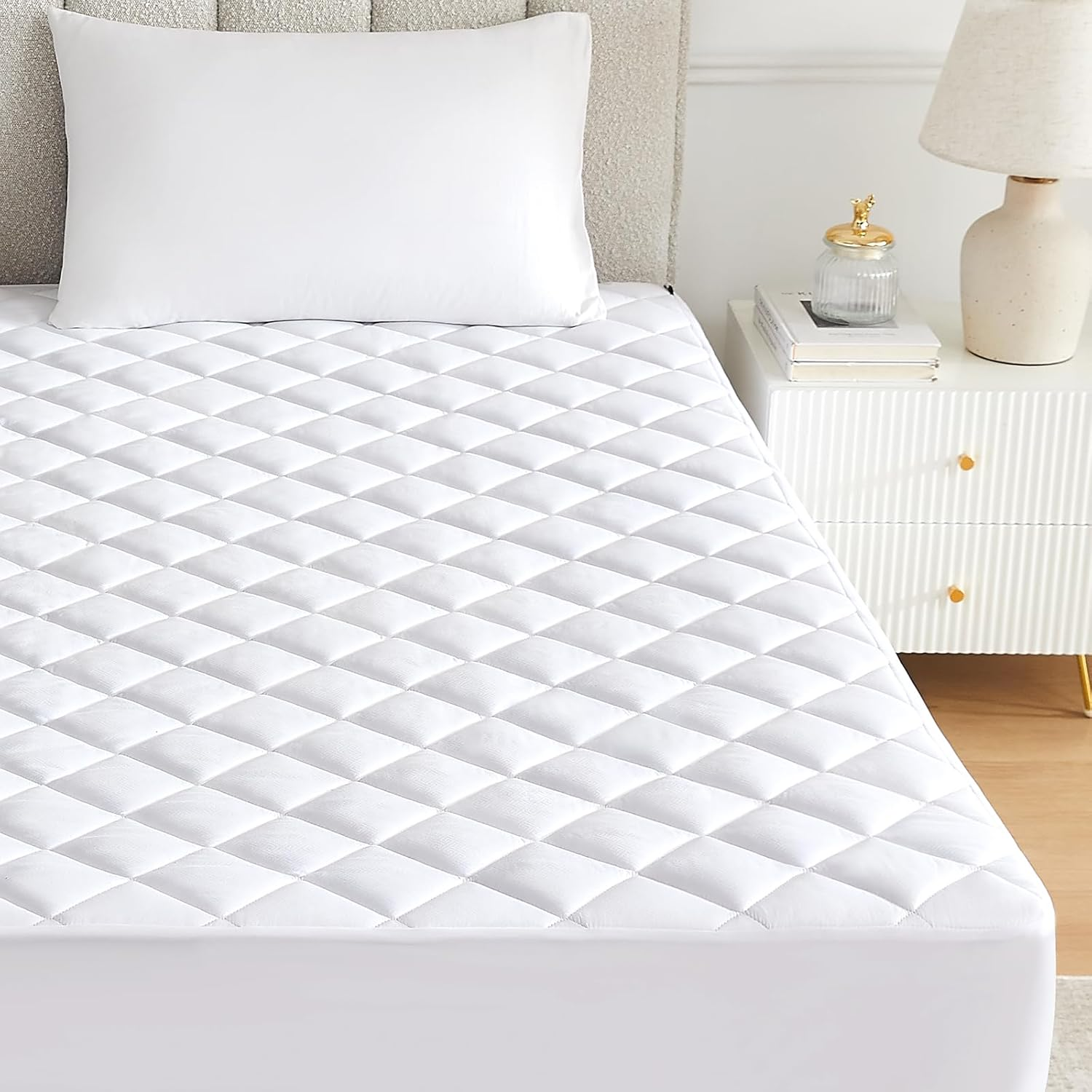 King Quilted Fitted Mattress Pad Cooling Mattress Protector King Size Mattress C