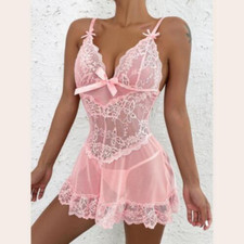 Women Sexy Lace Deep V Neck Halter Bodycon Dress Mini See Through Party Clubwear