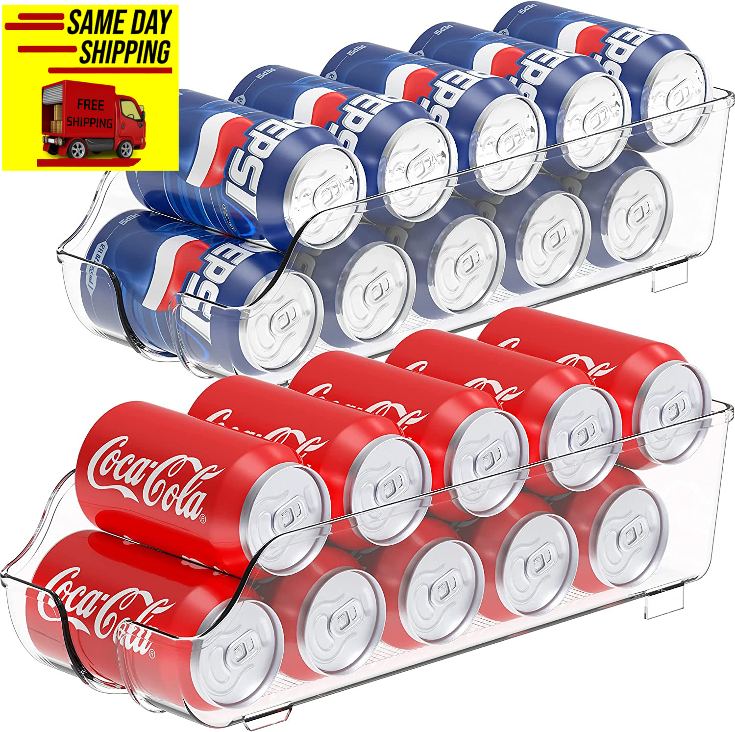Simple Houseware Soda Can Organizer for Pantry / Refrigerator, Clear, Set of 2